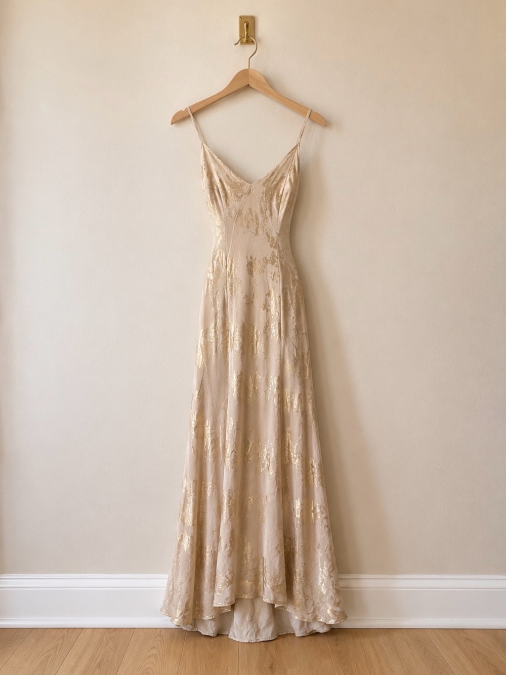 Zara Cream Maxi Dress with Gold Foil Detail
